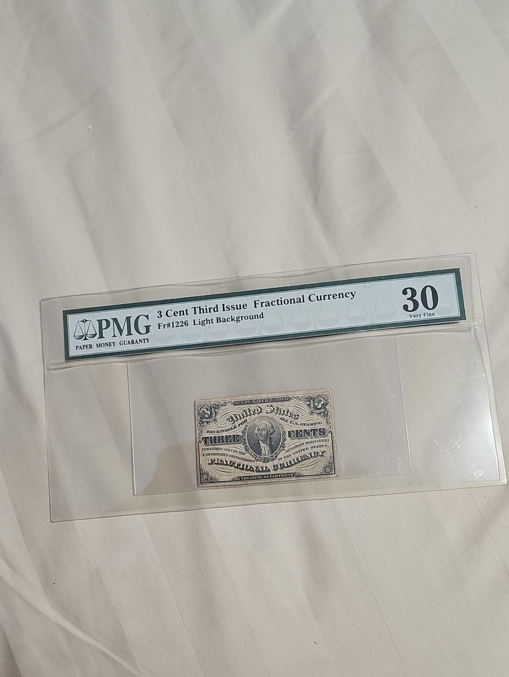 PMG Graded 30 VF 1800s Year 3 Cent Third Issue Fractional Currency